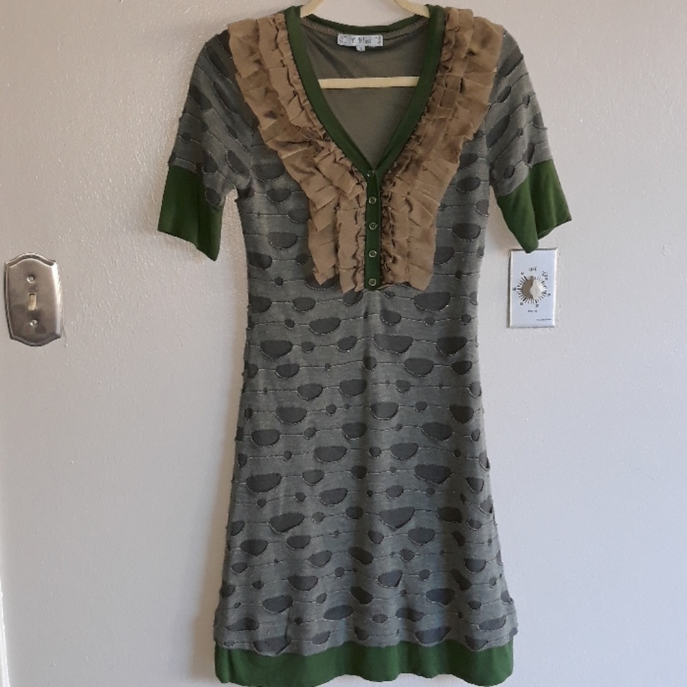 T.Bleu Green Dress with Ruffles and cutouts design